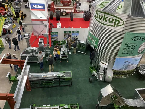 Farm equipment and visitors at an earlier Iowa Ag Expo
