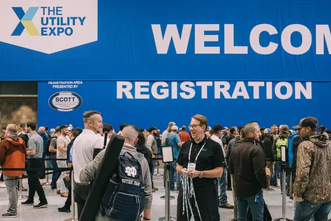 Visitors arriving at the registration area of The Utility Expo 2025
